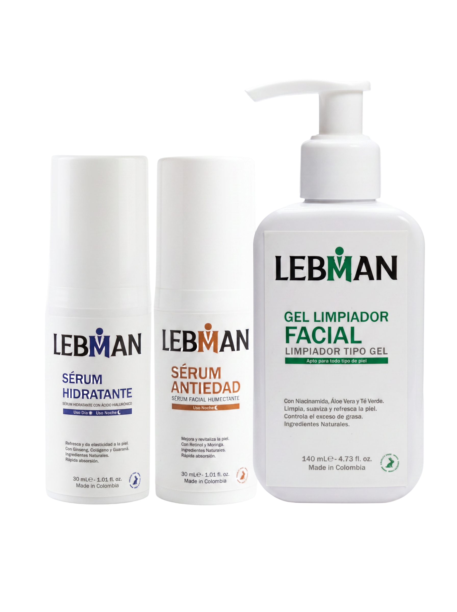 COMBO 1 (Gel Limpiador Facial, Serúm Hidratante, Serúm Antiedad).