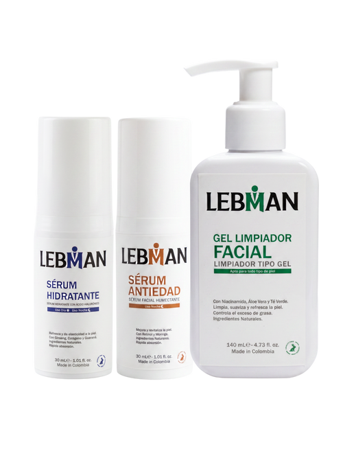 COMBO 1 (Gel Limpiador Facial, Serúm Hidratante, Serúm Antiedad).