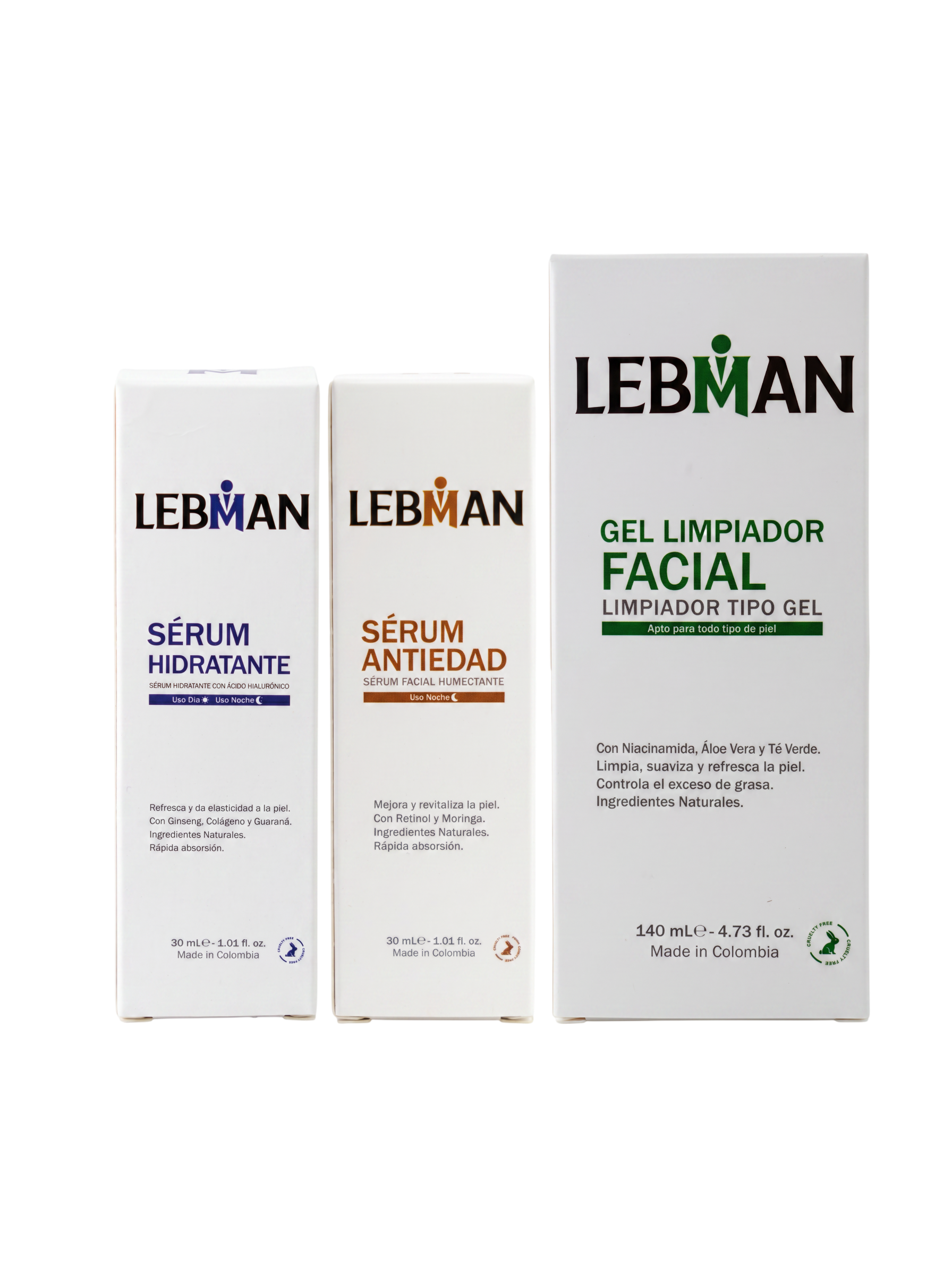 COMBO 1 (Gel Limpiador Facial, Serúm Hidratante, Serúm Antiedad).