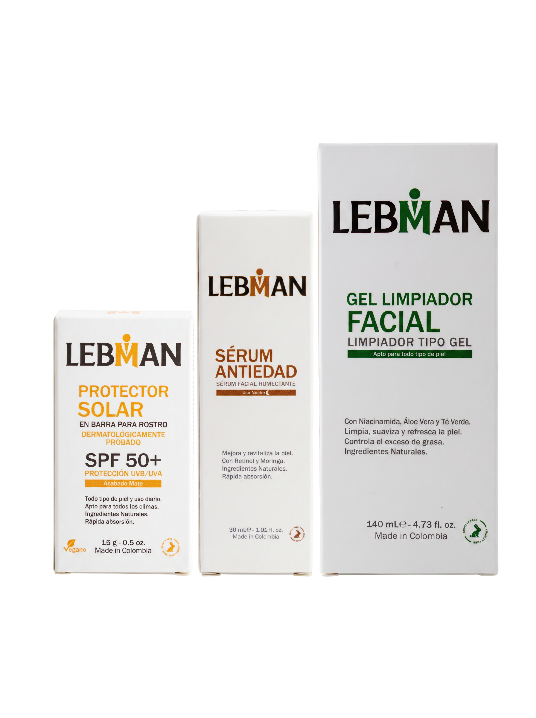 COMBO 3 (Gel Limpiador Facial, Serúm Antiedad, Protector Solar).