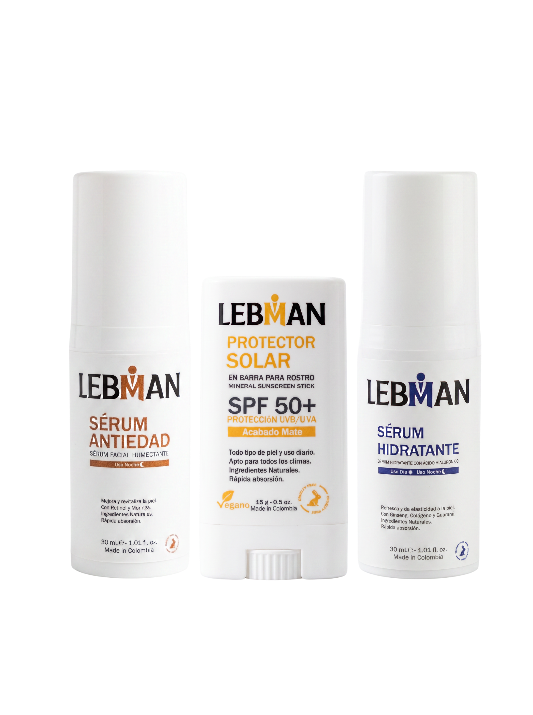 COMBO 4 (Serúm Hidratante, Serúm Antiedad, Protector Solar).